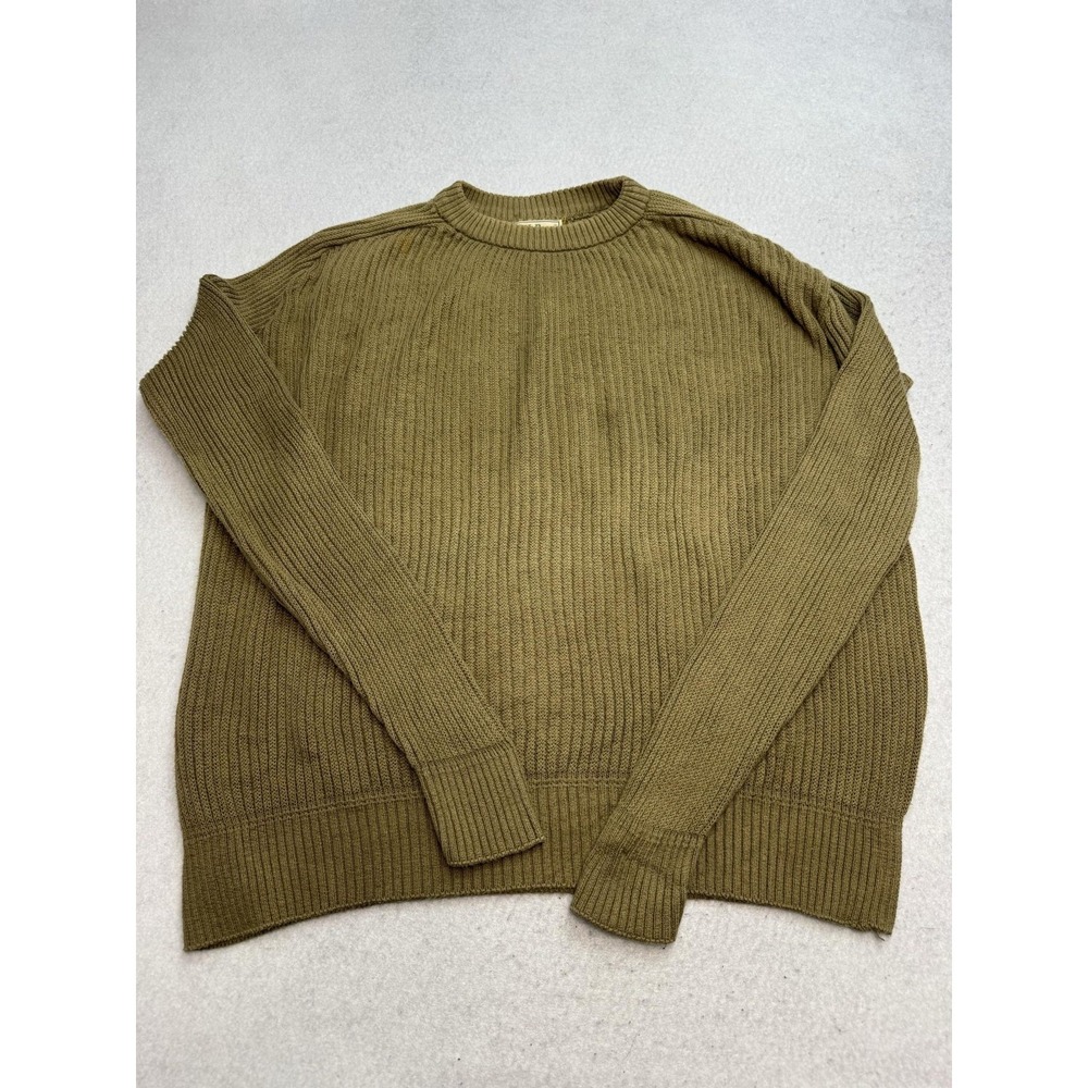 LL Bean Sweater Mens Large Green Cotton Crewneck Ribbed Knit Pullover Classic